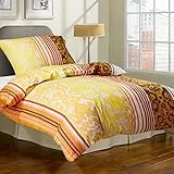 HENGWEITEXT HENGWEI Bettwäsche-Set 135x200 cm, 100% Baumwolle Oeko-TEX Zertifiziert, Atmungsaktiv & kuschelig, mit Reißverschluss Bettbezug 135x200 + Kissenbezug 80x80, Gelb Blumen Streifen,120 g/m²