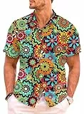 Meilicloth Hawaii Hemd Männer Hippie Hemd Herren Kurzarm Sommer Blumen Freizeithemd Kurzarmhemd 70er Jahre Hemden Party Disco Unisex Urlaub Strand Shirt Sommerhemd Regular Fit A Schwarz 3XL