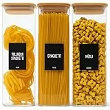 Deco haus® Spaghetti Aufbewahrung 3er Set Eckig - Vorratsgläser mit Deckel + Etiketten [LUFTDICHT] - Für Müsli, Cornflakes, Nudeln, Mehl - Vorratsdosen Glas mit Deckel - Aufbewahrungsglas 3x2300ml
