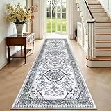 Enyhom Teppich Läufer Flur 80 x 300cm Hochwertig rutschfest Läufer Küche Traditioneller Langer Teppichläufer Waschbar Retro Weich Schlafzimmer Läufer für Büro Korridor, Grau
