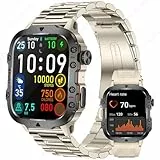 paazomu 2024 Neue Smartwatch Herren Robuste Militär Bluetooth Anruf Sport Herzfrequenz IP68 Wasserdicht Outdoor Smart Watches für Android IOS (Stahl Beige)