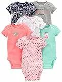 Simple Joys by Carter's Baby Mädchen 6-Pack Short-Sleeve Bodysuit Body, Mehrfarbig/Eule/Floral/Streifen, 0-3 Monate (6er Pack)