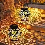 Solarlampen für Außen, 2 Stück LED Metall Schmetterling Solarlaterne Solarlampen Balkon DekoHängend/Stehend Solarlampen IP65 Wasserdicht Solarleuchten Gartendeko für Terrasse Garten Innenhof