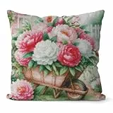 Huacan Kreuzstich Kissen Set Vorgedruckt Blumen Stickset DIY Blume Gebastelt Kissenbezug ohne Kissenkern für Anfänger Erwachsene 45x45cm