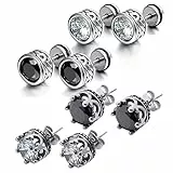 OIDEA Herren Ohrringe Ohrstecker Schwarz: 4 Paare Ohrstecker Set aus Edelstahl mit Zirkonia Vintage Piercing mit Weiß Zirkonia Geschenk für Männer Junge