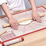 Silikon Backmatte Extra groß 91x 61cm, Größe Antihafte Silikonmatte mit Messung, Teigmatte, Backenunterlage für Ofen, Ausrollmatte für Teig Fondant Gebäck von KITCHENRAKU KR, Rot
