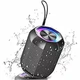 VOSFEEL Bluetooth Lautsprecher Klein mit LED Licht Bluetooth Boxen Wasserdicht Kabellos Bass 18 Stunden Spielzeit Tragbarer Musikbox für Handy und PC Mikro-SD und USB