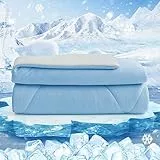 HOMFINE Kühldecke Doppelseitig Kühlende Decke - Leichte Kühldecke für Menschen Q-Max  0,4 Sommerdecke Kühlend Selbstkühlende Decke Sommer Decke Cooling Blanket für Bett, Blau, 200 x 220 cm