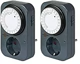 Brennenstuhl Zeitschaltuhr MZ 20, mechanische Timer-Steckdose (Tages-Zeitschaltuhr mit erhöhtem Berührungsschutz) grau (Packung mit 2)