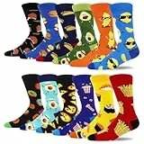 MAKABO Lustige Herrensocken, bunt, gemustert, Baumwolle, Crew-Socken, Orange/Blau/Schwarz, geometrisches Essen, 12 m, 9-11