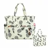 Shengxi Strandtasche Damen, Strandtasche Leichte Vielseitiger xxl familie,Faltbar Strandtasche mit Reißverschluss, Verspieltes Ananasmuster, Urlaub Must Haves