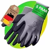WOLFSFELLER Premium Arbeitshandschuhe Herren Gr 9 | 5 Paar Robuste & Komfortable Montage-Handschuhe Damen | Mit Langlebiger Nitril-Beschichtung
