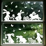 Slothbyte Fensterbilder Ostern mit Hasen und Schmetterlingen, Ostern Deko Wiederverwendbare Fensteraufkleber für Glas – Frühlingsdeko für Kinderzimmer, Wohnzimmer und Zuhause