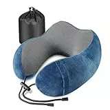 Emwel Nackenkissen Flugzeug, Reisekissen Memory Foam, Ergonomisch Gestaltetes Nackenhörnchen, Nackenkissen Reise, Reise Gadgets,Ideal für Reisen, Flugzeug, Auto, Büro-Blue