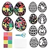 Scinzene Ostern Basteln Komplettset, 12 Fensterbilder Ostern Selbstklebend inkl Schere, Bunte Frühlingsdeko Bastelideen für Jungen Mädchen und Gruppen, figuren