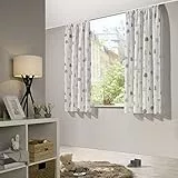 heimtexland ® Vorhang Kindergardine Leinen Optik Natur Grau Skandinavisch Wald Bär Gardine transparent Schienenband Kinderzimmer Ökotex Typ563 Weiß - Grau mit Kräuselband I HxB 145x135 cm