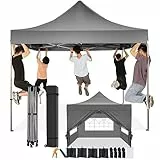 COBIZI Pavillon 3x3 Wasserdicht Stabil Winterfest mit 4 Seitenwand,Popup Faltpavillon Partyzelt,Sonnenschutz Gartenpavillon für Strand Hochzeit Camping mit Tasche mit Rollen(3 mal 3m Grau)