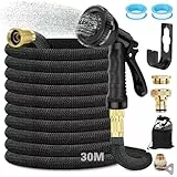 Gartenschlauch Flexibel 30m Dehnbar, Wasserschlauch Flexibel mit 8 Sprühfunktionen, Flexschlauch 1/2 Zoll auf 3/4 Zoll, Garden Hose, für Gartenbewässerung, Autowäsche, Zum Waschen und Gießen