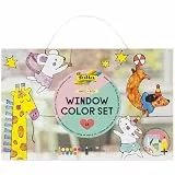 folia 43019 - Window Color Set BASIC BIG, 10 x 80 ml, Fensterfarbe für Kinder, mit 4 Malfolien und 1 großen Malvorlage, inkl. Anleitung, für glatte Oberflächen wie Glas und Porzellan