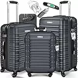 KESSER® 3tlg. Hartschalenkofferset Hartschalenkoffer Reisekoffer Set Reisekofferset Trolley Koffer 4 Rollen ABS-Hartschale Teleskopgriff Inkl. Kofferwaage + Gepäckanhänger Rollkoffer Schloss, M-L-XL