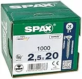 SPAX Universalschraube, 2,5 x 20 mm, 1000 Stück, Kreuzschlitz Z1, Senkkopf, Vollgewinde, 4CUT, WIROX A3J, blank verzinkt, 1081010250205