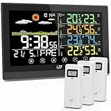 LFF Drahtlose Wetterstation, Funkwetterstation Indoor Outdoor mit Sensoren, Farbdisplay Digitale Atomuhr Innen Außen Thermometer Wireless, Vorhersage Station mit Einstellbarer Hintergrundbeleuchtung