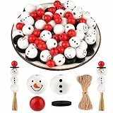 Hopton Holzperlen Set -120PCS Holzkugeln mit Weihnachtsmann Gesicht, Natürliche Holzperlen mit Loch für DIY Basteln, Holzköpfe für Sorgenwürmchenund Weihnachten Deko (Weihnachten Rot&Weiß)