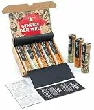 TIMBER TASTE® Weltgewürze Geschenkset - 5 Gewürzmischungen Chimichurri Chakalaka Paella Tandoori Tzatziki | Präsentkorb Männergeschenke Feinkost | Gewürze Set für Köche Genießer - Geschenke für Männer