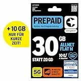 congstar Prepaid ALLNET M SIM-Karte ohne Vertrag I Prepaid-Paket in D-Netz-Qualität I 30 GB +10€ Startguthaben I Telefonie & SMS Flat in alle dt. Netze I EU-Roaming inkl.
