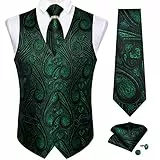 DiBanGu Herren Anzug Weste Set, 5 Stück Smoking Weste und Krawatte Einstecktuch Manschettenknöpfe Krawattenring für Hochzeit, grün / schwarz, X-Large