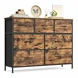 SONGMICS BELLAH Kollektion - Kommode, Schrank, Aufbewahrungsschrank, Stahl, für Schlafzimmer, Flur, Wohnzimmer, 7 Schubladen, Industrie-Stil, vintagebraun-tintenschwarz LGS323BH04
