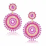 CharmBurst 1 Paar Boho Ohrringe Damen Hängend, Statement Ohrringe Sommer, Bunte Seed Beads, Pinke Modeschmuck, Strand Schmuck, Sommer Accessoires