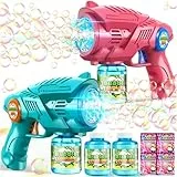 Seifenblasenpistole Seifenblasenmaschine Seifenblasen Pistole für Kinder: 2-Pack Bubble Gun Elektrisch Bubbles Machine für Kids Ab 4-12 - LED Automatisch Outdoor/Party/Hochzeit Spielzeug (Grün&Rosa)