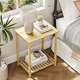 Dripex Beistelltisch, Nachttische mit 2 Ablagen, Sofatisch viereckig aus Bambus, einfacher Aufbau, Kleiner Wohnzimmertisch fürs Schlafzimmer, Wohnzimmer, 40x30x50cm