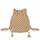Jeesblsy Damen Handtasche Sommer Strandtasche Umhängetasche, Böhmische Retro Gewebte Schulterbeutel Geldbörse für Reisen Freizeit Urlaub, Braun
