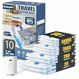 BoxLegend 10 Stück Reise Vakuumbeutel für Kleidung mit 1200mAh USB Elektropumpe, Wasserdicht & Wiederverwendbar 2S+2XS+3XXS+3XXXS, Transparente Kleiderbeutel für Koffer, Sparen Sie bis zu 70% Platz