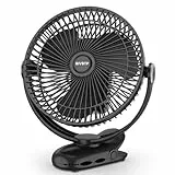 BIVBTP 20cm Tragbarer Clip-On-Ventilator, 10000mAh Akku-Ventilator mit Clip für Kinderwagen, 720 Grad Drehung, 4 Geschwindigkeiten, USB-Tischventilator für Büro, Reisen im Freien, Camping(Schwarz)