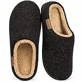 VeraCosy Herren Flauschige Sherpa Pantoffeln Memory Schaum Anti-Rutsch Innen Hausschuhe Schwarz,42-43 EU