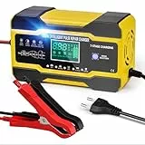 YDBAO Autobatterie Ladegerät 10A 12V 24V Intelligentes Ladegerät Autobatterie Mit LCD Touchscreen Mit Temperaturkompensation Mit Reparaturmodus KFZ Ladegerät für Auto Motorrad Rasenmäher Boot Gelb