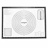 Backmatte Silikon Große Antihafte Backunterlage Rutschfeste Teigmatte 71x51 cm Ausrollmatte Silikonmatte Backfolie Backpapier Arbeitsmatte mit Messung für Fondant Pizza Brot Matte BPA Frei, Schwarz