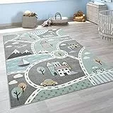 Paco Home Kinder-Teppich Mit Straßen-Motiv, Spiel-Teppich Für Kinderzimmer, In Grün Grau, Grösse:120x170 cm