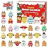 Kuscheltier Adventskalender Kleinkinder 2025-25 Tage Kawaii Plüsch Adventskalender mit Schneemann, Rentier, Lebkuchen, Pizza, Weihnachtsbaum, Adventskalenders Spielzeug für Kinder Teenager Erwachsene