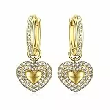 ANNA NUCCI Ohrringe Damen Vergoldet 18ct Gold mit 5A Zirkonia, Creolen Ohrstecker mit Herzanhänger, Muttertagsgeschenk Für Mama Frauen, Geschenke für Jubiläum/Geburtstag in Schmuck Box