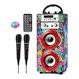 DYNASONIC Karaoke mit 2 Mikrofonen, tragbarer Karaoke-Maschine, Bluetooth-Lautsprecher, USB- und SD-Kartenleser, Lichter, Geschenk für Kinder von 5 bis 13 Jahren (Model 21 Lights)