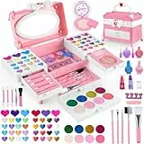 Kinderschminke Set Mädchen - 66Pcs Schminkkoffer Mädchen, Grils Makeup Waschbar Schminke Kinder Mädchen, Schminkset Mädchen für Weihnachts Geburtstags Geschenke für 3-12 Jahre