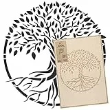 NAKLEO Große Malschablonen 43x64 cm, Baum Leben Kreis Muster, Wiederverwendbare Kunststoff Wandschablone DIY Handwerk, Holz Möbel Boden Stoff