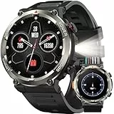 IOWODO Smartwatch Herren 2025 | 100 Tage Akku & Beleuchtung | IP68 Wasserdicht & Kompass | 1,45' Touchscreen | Bluetooth-Anrufe | 100+ Sportmodi | Herzfrequenz & Schlafanalyse | Für Android/iOS