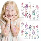 Tattoo Kinder,6 Blatt Meerjungfrau Tattoos für Kinder,Großformatige Temporäre Tattoos für Mädchen & Jungen,Hautfreundliche & Wasserfeste Kindertattoos,Mitgebsel für Kindergeburtstag & Partygeschenke