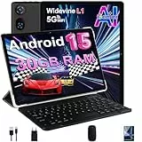 DMOAO Android 15 Tablet 10 Zoll mit Gemini AI, 30GB RAM + 64GB ROM(2TB Erweiterung), 5G WLAN, Widevine L1, Octa-Core, GPS, Face ID, FHD IPS, 6000 mAh, Tablet mit Tastatur und Hülle, Schwarz