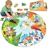 Kulveanju Kinder Puzzle ab 4 5 6 Jahre, 88 Teile Bodenpuzzle Vier Jahreszeiten Wald Tier, Große kinderpuzzle Spielzeug Kreisförmig, Puzzle für Jungen und Mädchen 3-7 Jährige Geschenk, 53x53 cm